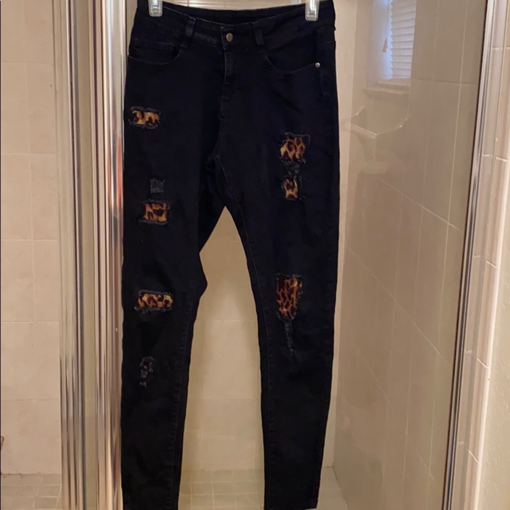 Black cheetah print jeans